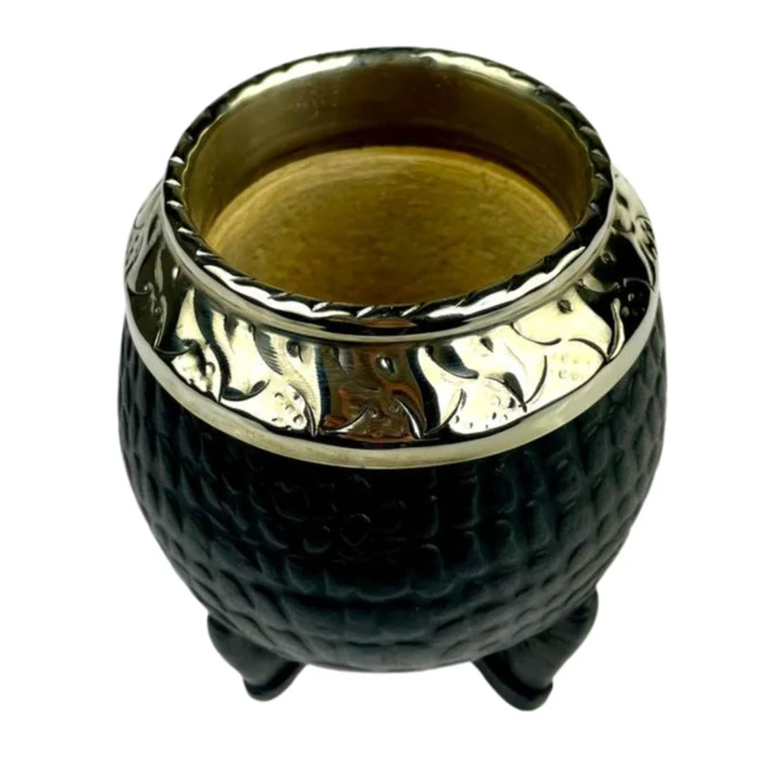 Martin Fierro Torpedo Premium Crocodile Black Maté Tök (természetes tök, fekete bőrborítás, kézműves alpaka perem) - Image 5