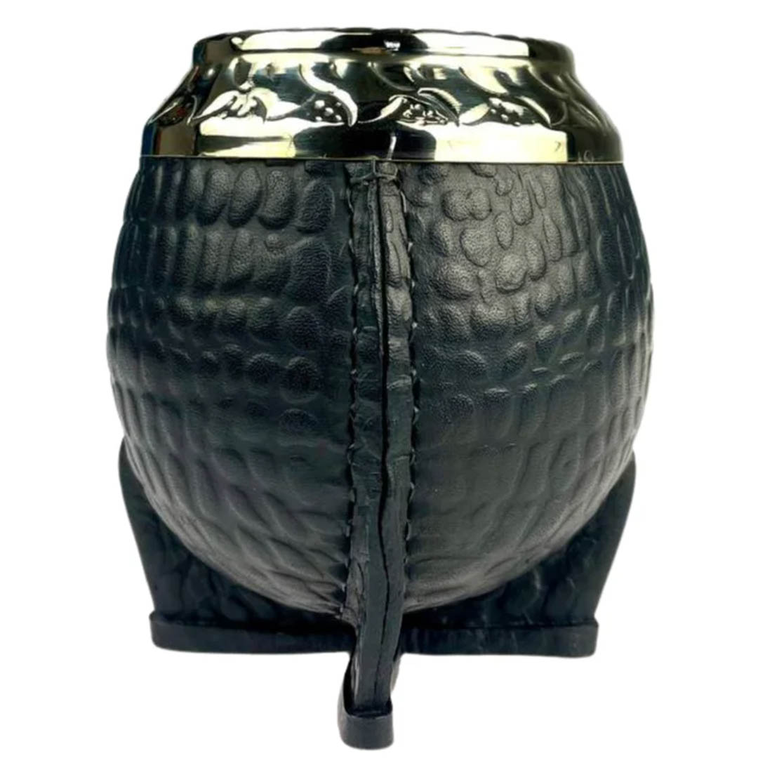 Martin Fierro Torpedo Premium Crocodile Black Maté Tök (természetes tök, fekete bőrborítás, kézműves alpaka perem) - Image 4