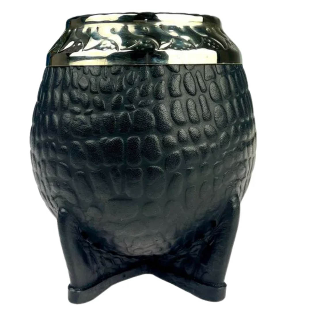 Martin Fierro Torpedo Premium Crocodile Black Maté Tök (természetes tök, fekete bőrborítás, kézműves alpaka perem) - Image 3
