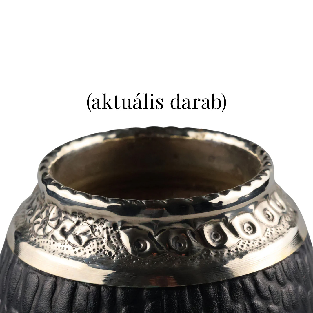 Martin Fierro Torpedo Premium Crocodile Black Maté Tök (természetes tök, fekete bőrborítás, kézműves alpaka perem) - Image 2