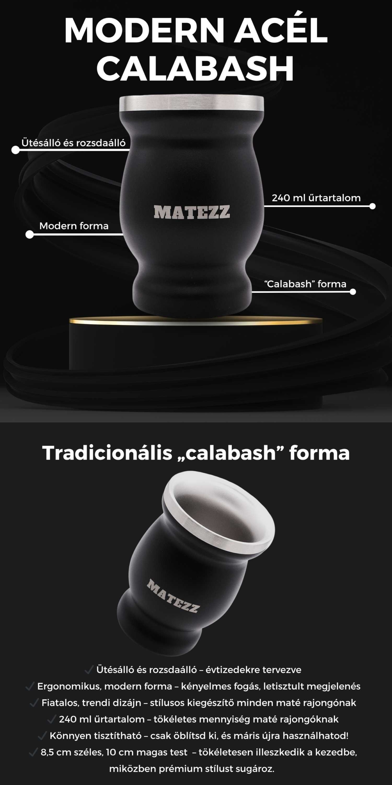 Modern Acél Calabash Maté Tök – Grafitfekete