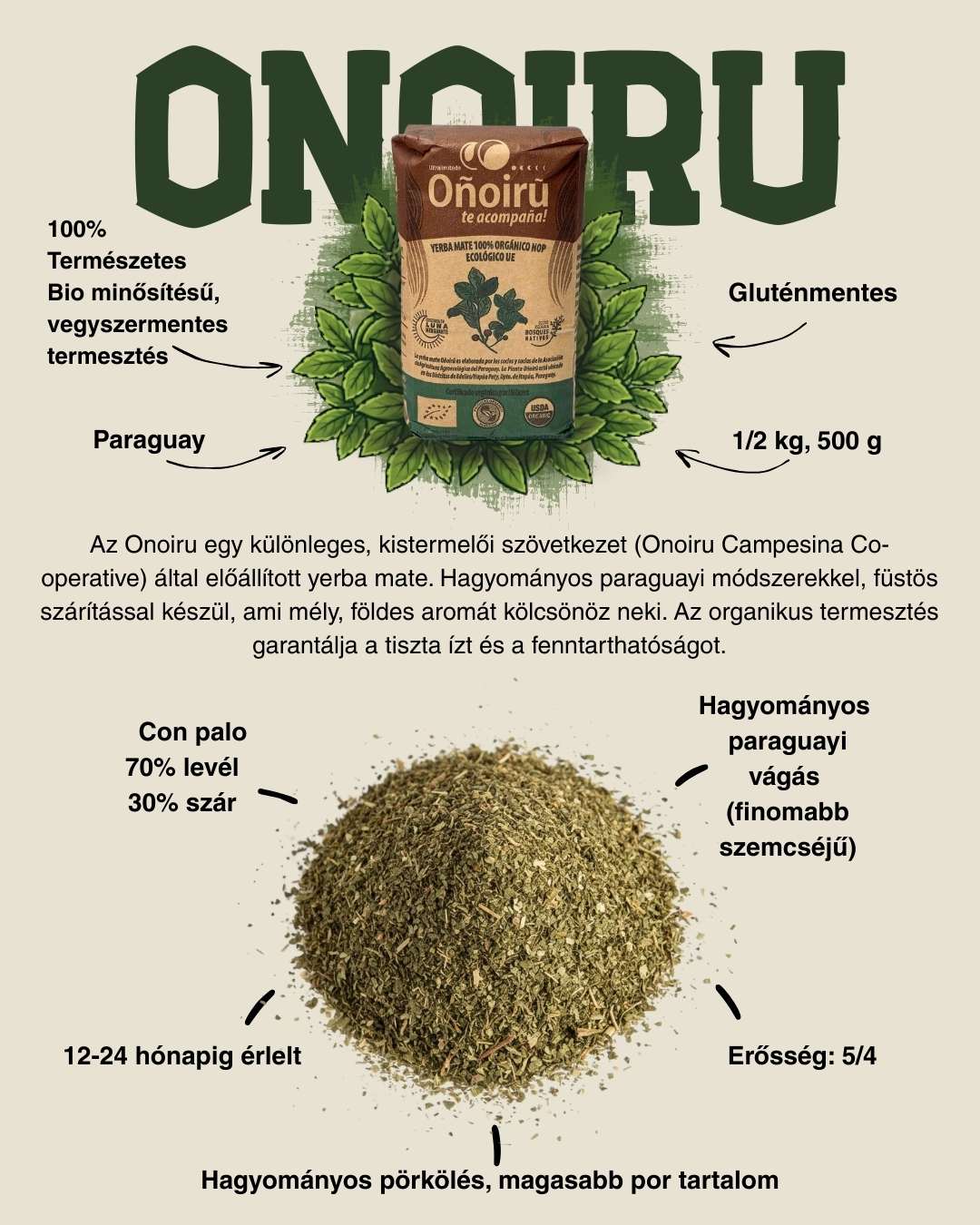 Onoiru Traditional Organic Maté Tea 500g (natúr paraguayi) - Image 3
