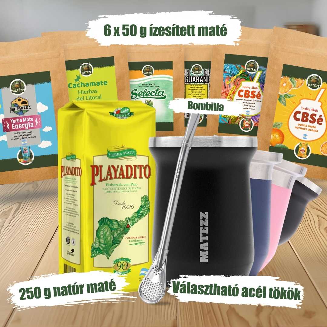 Matézz Kóstoló Szett (7 db matéval, acél tökkel és bombillával!)